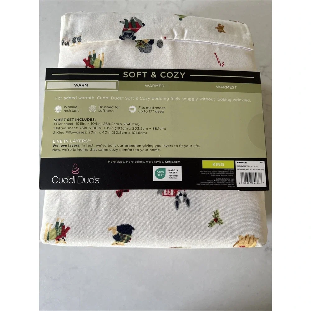 New Cuddl Duds KING 4-pc Heavyweight Flannel Sheet Set Dogs 17